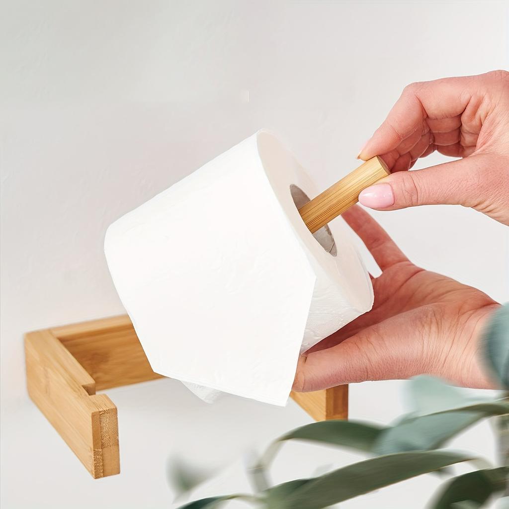 Bamboo Wall Mounted Toilet Paper Holder,Wooden Toilet Paper Holder,Adhesive Bathroom Tissue Holder,Wood Toilet Paper Roll Holder