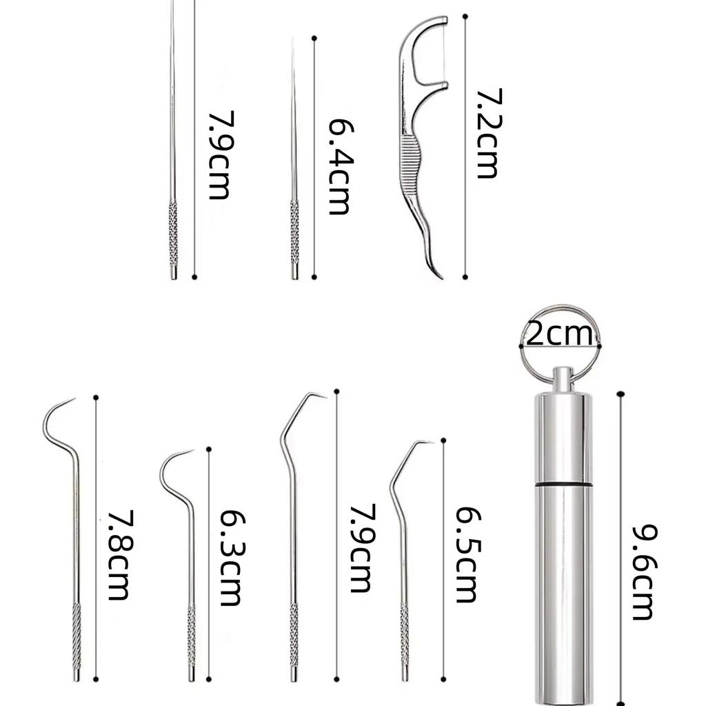 1/2 Set 1 Set/7 Stück Edelstahl-Zahnstocher Taschen-Sets Wiederverwendbare Mundpflege-Werkzeuge Mit Schlüsselanhänger Pflege-Aufbewahrungsröhrchen