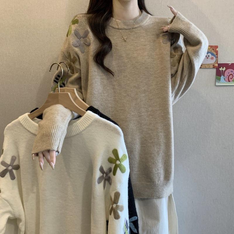 Pullover für Damen Herbst Winter Verdickter Pullover Warm Gestrickt Gestreift Rundhals Basisschicht Dehnbar Langarm Oversize Jumper Oberteile