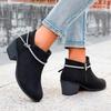 Fashion Women's Chunky Single Boots Autumn New Pointed Head Cattle Suede Side Zipper Rhinestone Anti-slip Wear-resistant Short Boots