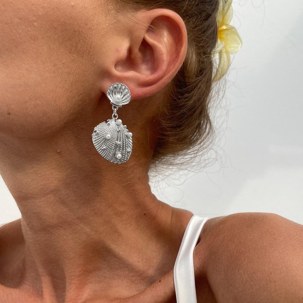 Conch Shell Drop Earrings Scallop Starfish Pendant Earrings Charms Starfish Stud Earrings  Vacation