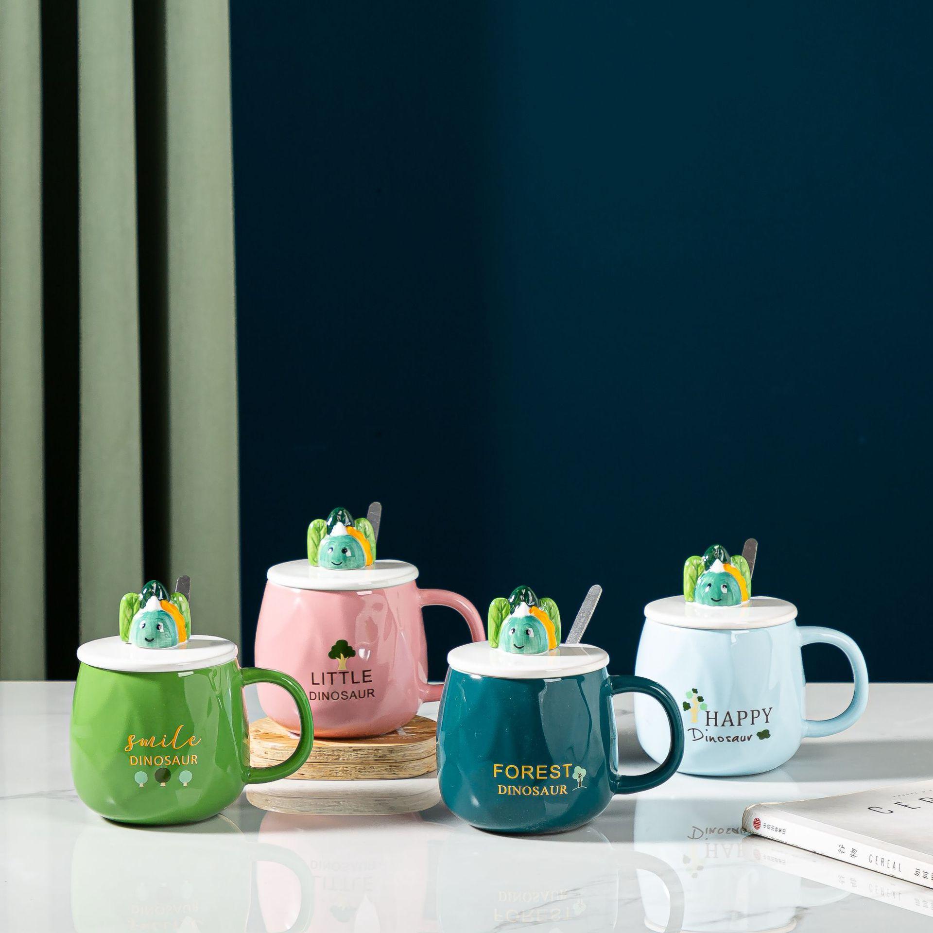 

Открывающийся сувенирный подарок с крышкой-ложкой, рельефным зеленым деревом, керамическая чашка для девочек, офисный набор, кружка, креативная чашка для воды 400ML