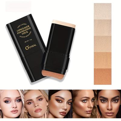 2-in-1 Wasserdichter Concealer & Foundation Stick Schweißresistent, Starke Deckkraft für Augenringe, Foundation-Stick mit Pinselabdeckung