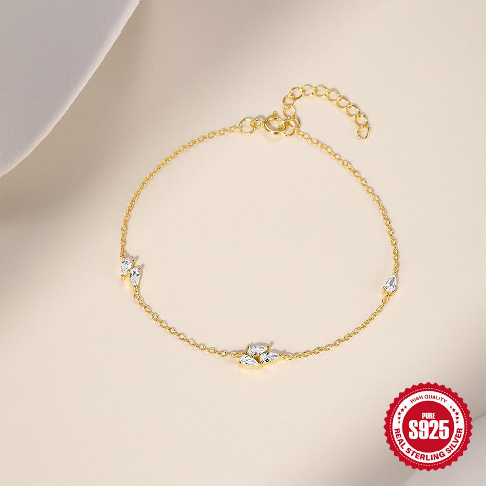 Bracelet simple en argent sterling S925, motif goutte d'eau et zircone, style bohème