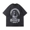 Heavy Cotton Short-Sleeved T-Shirt American Vintage Retro Trendy Brand Printing Washed Old Half-Sleeved Top Men