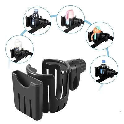 2 In 1 Baby Stroller Cup Holder For Bicycle Motorcycle Scooter Abs Material 360° Rotation Adjustable Phone Mount Coffee Holder