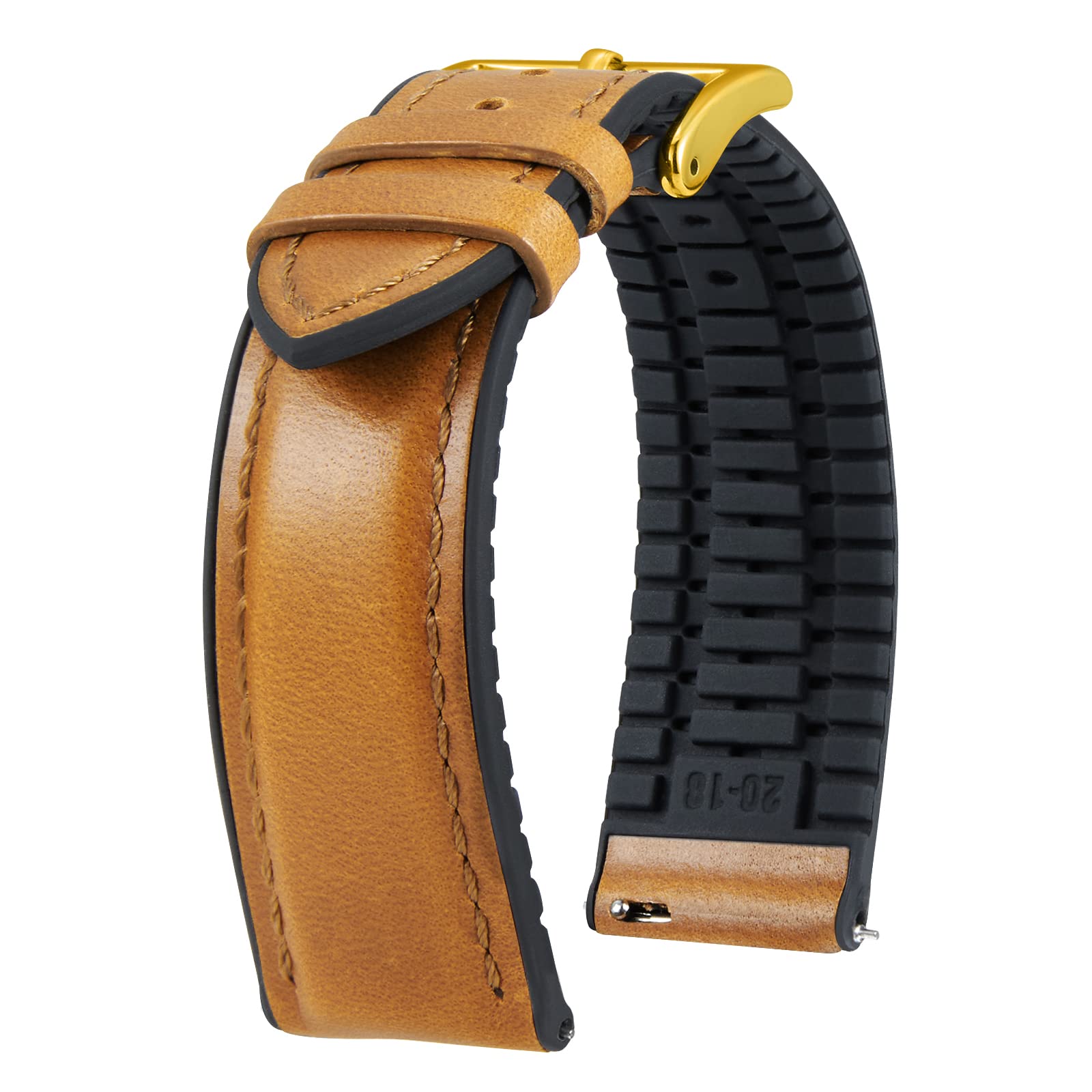 

[BINLUN] Leather Watch Strap, Quick Release, Leather, Watch Band, Inner Silicone, Breathable 14mm