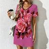 Summer Fashion Women's V Neck  Floral Print Printed  Dress Sex Short Skirt Dresses