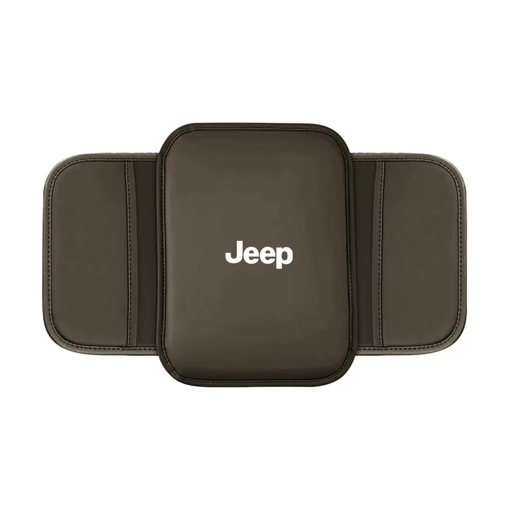 Leather Car Center Console Armrest Pad for Jeep Renegade Wrangler JK JL Grand Cherokee Armrest Cover with Side Storage Pocket