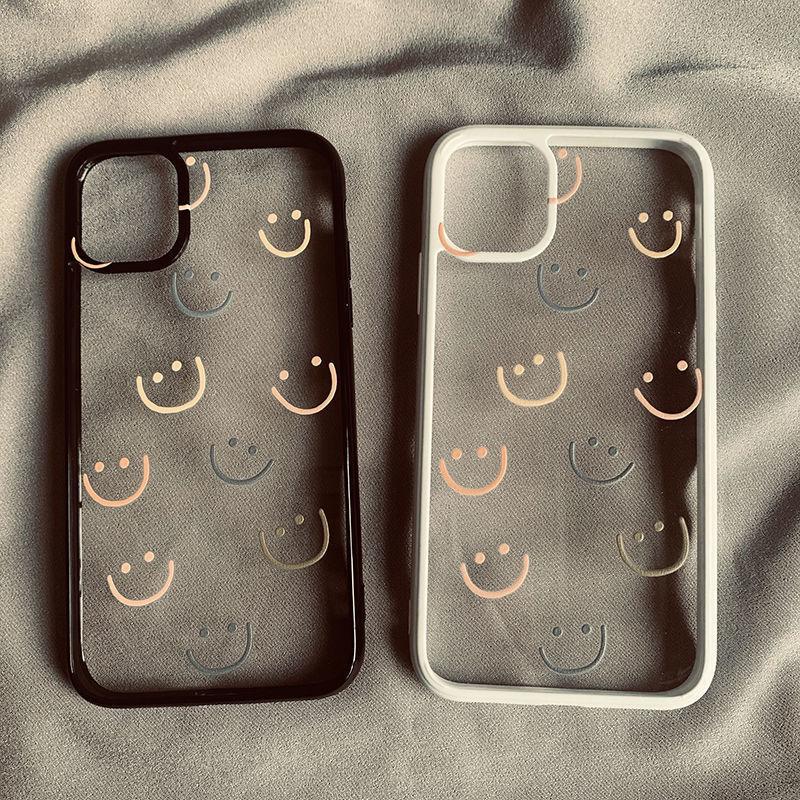 Cute Simple Smile Face Clear Phone Case For iPhone 11 14 Pro Max 15 13 Mini 12 XR XS X 7 8Plus Cartoon Shockproof Hard Cover Bag
