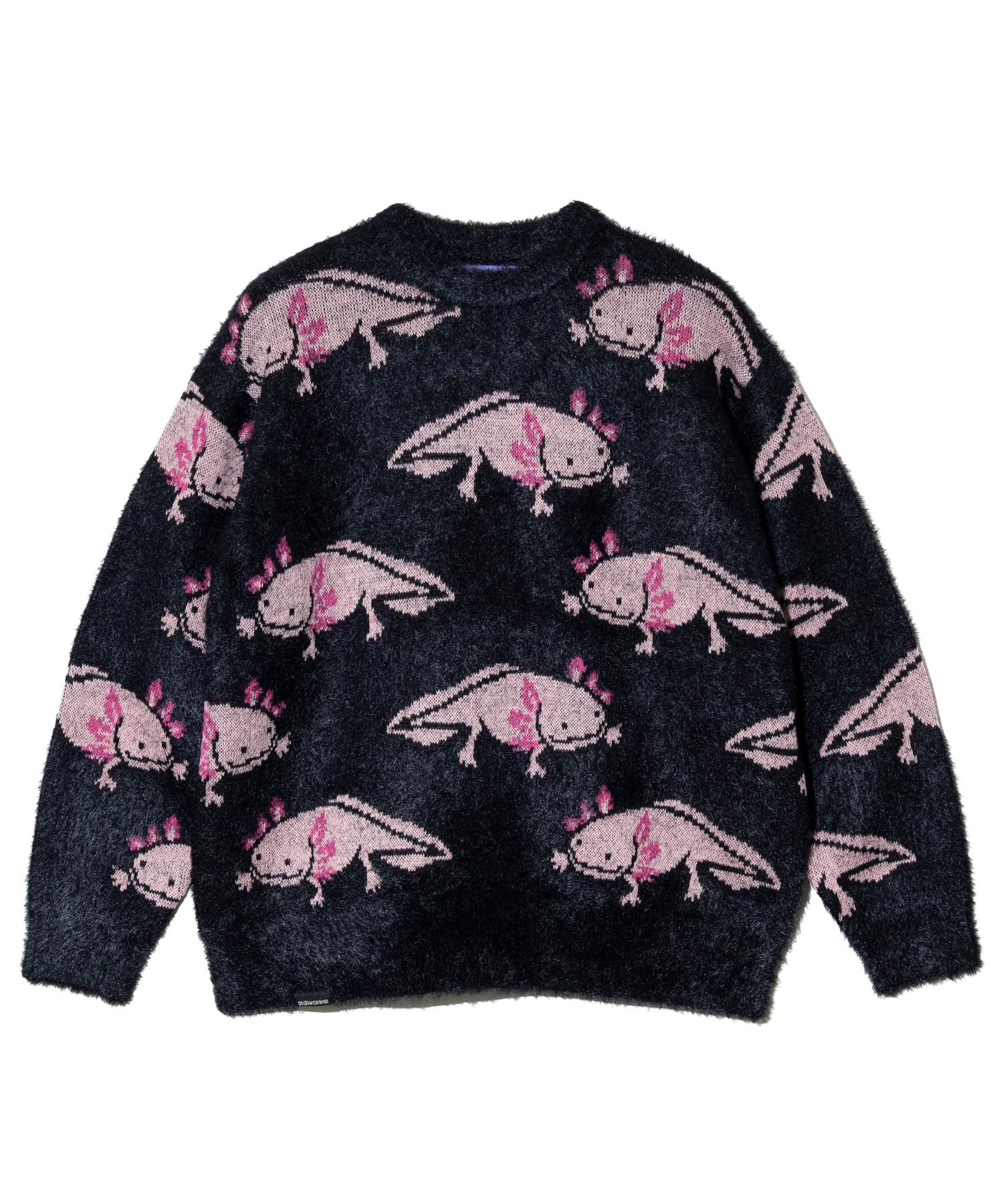 

[go slow caravan] 356107 Аксалотль Пушистый Меланжевый Жаккардовый Вязаный Большой Свитер, Черный, Размер L