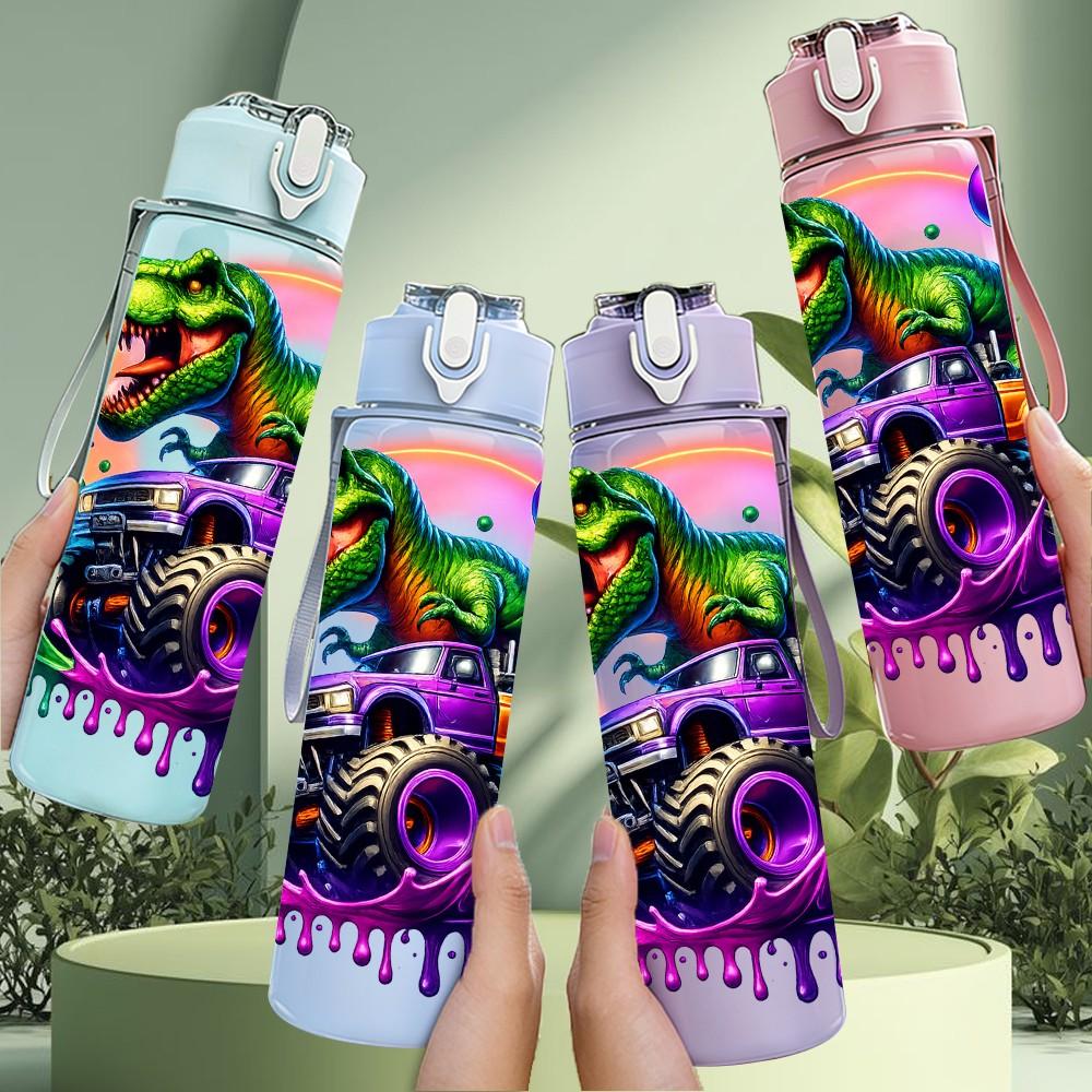 1PC Colorful Dragon DJ Music Cartoon 750ml Color Plastic Sports Water Bottle Leakproof Flip Straw Lid Suitable for Sports Office Home Use