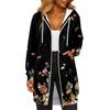 Women's Fashionable Printed  Long Sleeved Drawstring Hooded Zipper Pocket Long Casual Sweatshirt Jacket