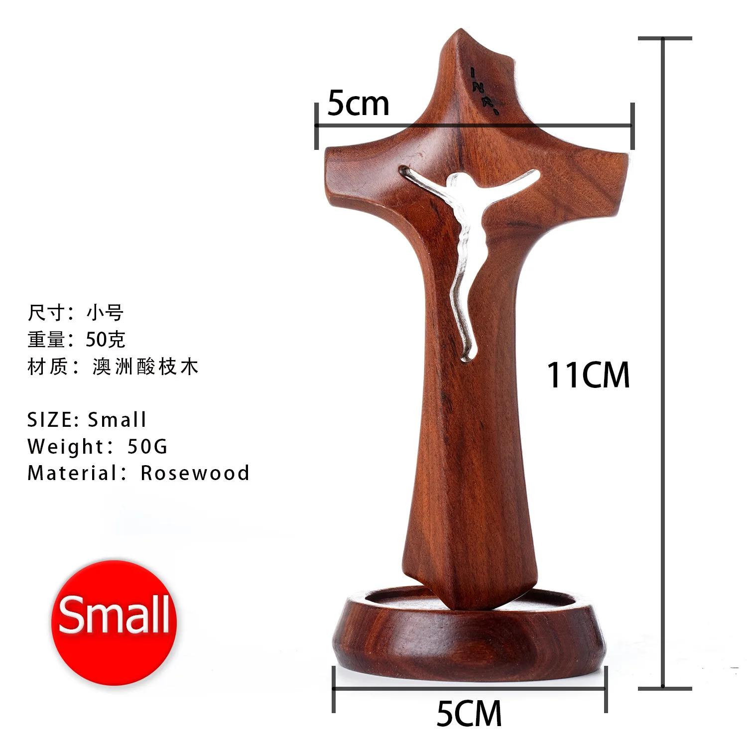 Artesielle Standing Small Wooden Crucifix Cross,Christian Catholic Jesus Statue Pocket Cross Prayer Wall Decor for Hand
