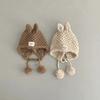 Rabbit Ear Baby Crochet Hat Solid Color Ear Protection Cap Fashion Hand Knitted Cap  Toddler