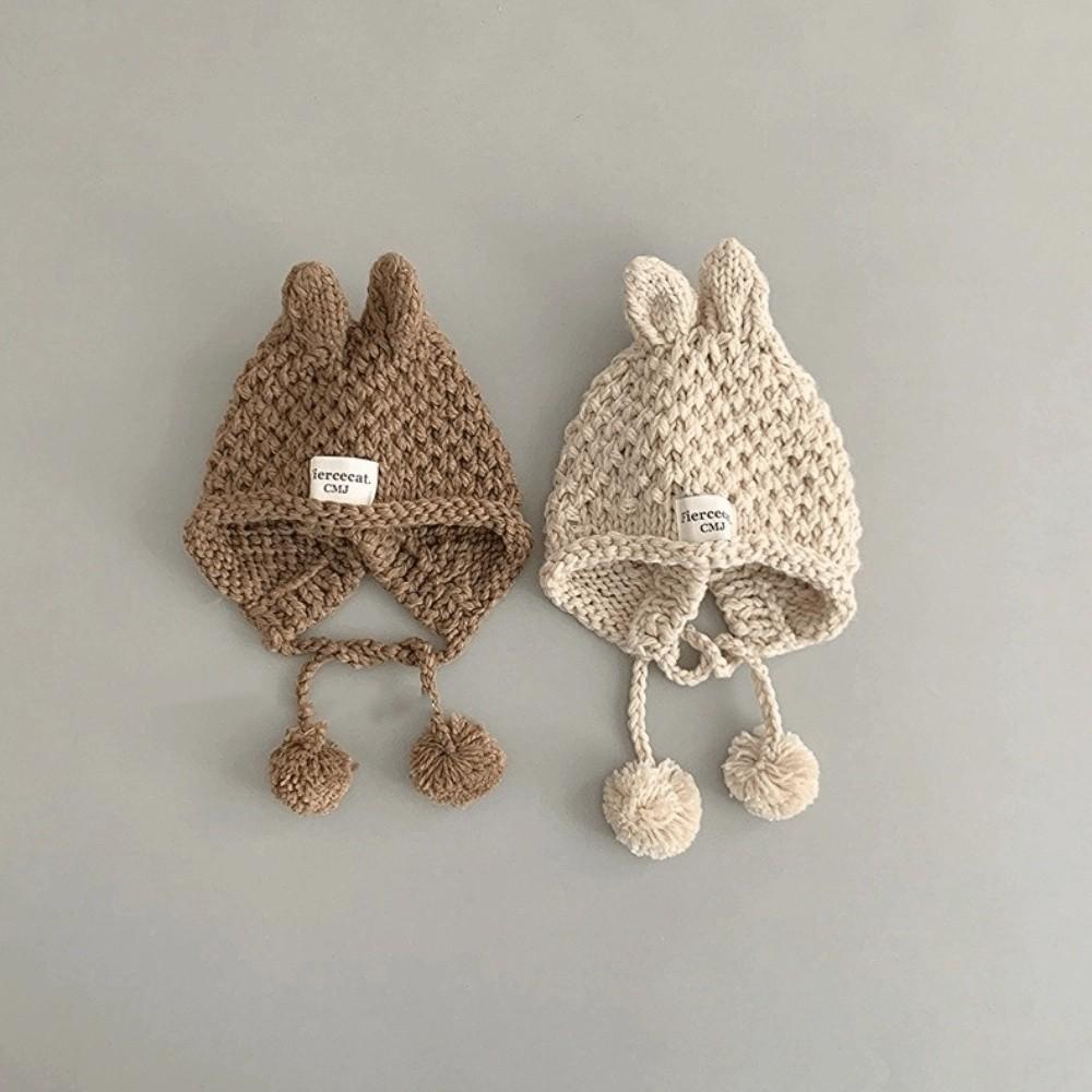 Solid Color Baby Crochet Hat Rabbit Ear Ear Protection Cap Korean Hand Knitted Cap  Kids