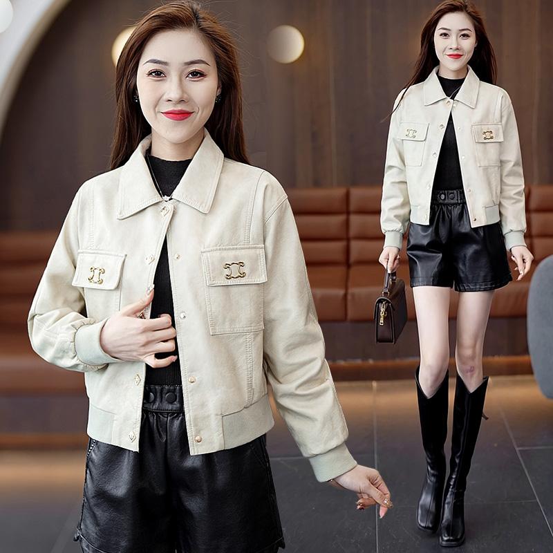 Kožená bunda pro ženy jarní a podzimní nový styl všestranný měkká sepraná kožená kožená bunda z tenké kůže pro ženy