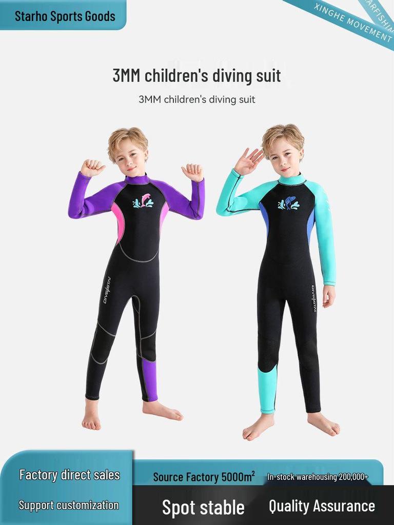 Traje de neopreno completo para niños de 3 mm: Protección contra el frío y las medusas, Calidez, para Buceo Libre, Snorkel, Surf, Natación; Mangas largas y pantalones