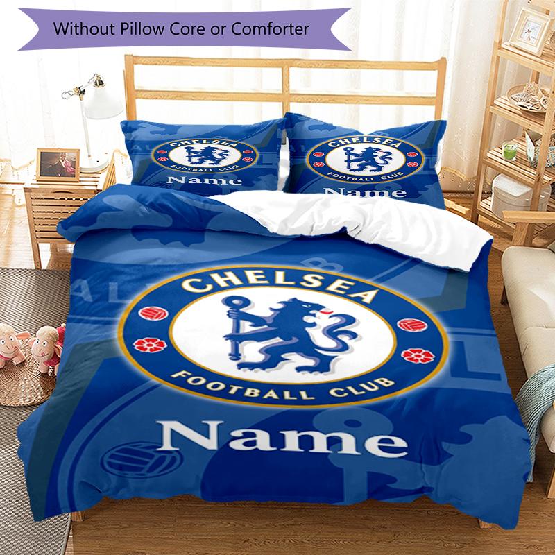 3Pcs Custom Name Chelsea Football Club Bedding Set Duvet Cover Closure Includes 1Duvet Cover 2Pillowcases Soft And Comfortable For All Seasons