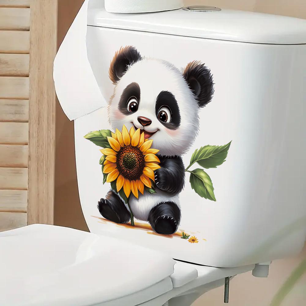 Cute Cartoon Panda Sunflower Toilet Wall Sticker Self-Adhesive Waterproof Removable Bathroom Home Decor Art