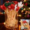 50/100Pcs Christmas Fruit Bamboo Skewers Santa Snowflake Tree Designs Disposable Bamboo Skewers for Party Dessert Cocktail Decor