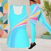 Women Plus Size Two Piece Set Scoop Neck Sleeveless Longline Tank Top Fitted Colorful Printed Pants