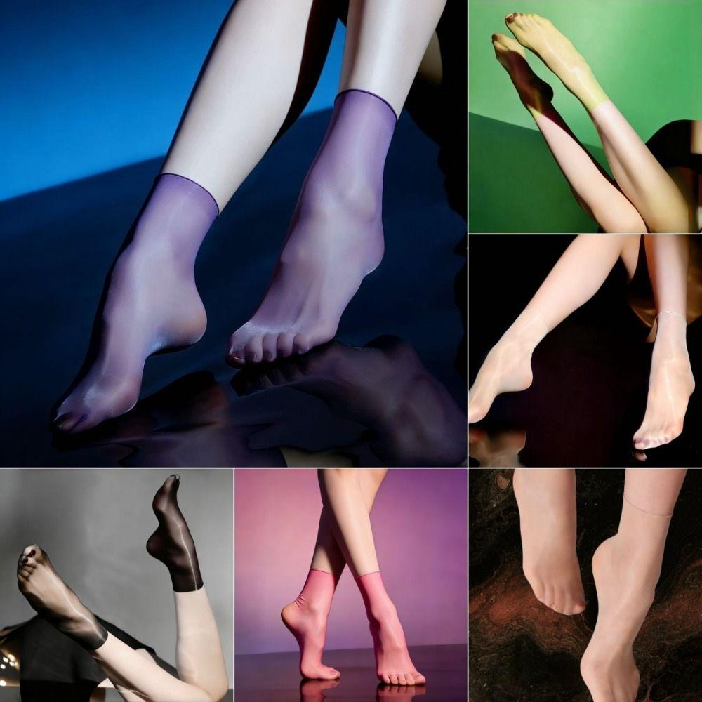 Breathable Satin Shiny Oil Glossy Socks Solid Color Short Socks New Costume Party Socks