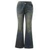 American Retro High Waist Flared Jeans For Women Embroidered Distressed High Street Hotties Slim Fit Floor-length Flared Pants