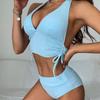 European & American Solid Color Sexy High Waist Tie-Up Bikini, Hot Selling In-Stock Swimwear 108