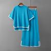 Women's Temperament Color Collision Open Short-sleeved Knit Shirt High-waisted Slim Wide-legged Pants Two-piece Set