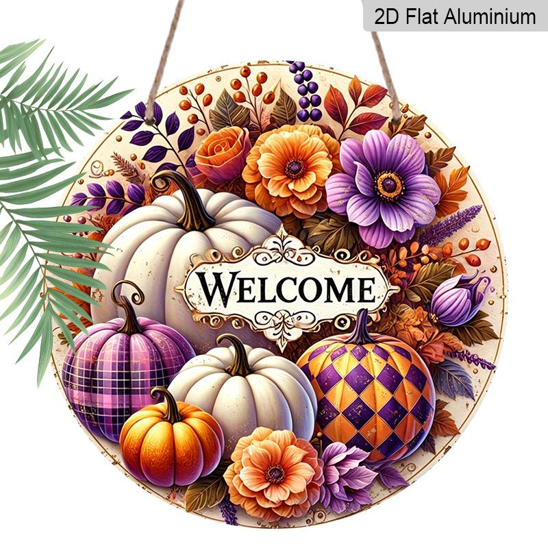 2D Flat Printing, 1pc Aluminum Pumpkin Decorative Plate, Suitable for Thanksgiving Decor, Applicable for Bedroom, Kitchen, Garden, Garage, Park