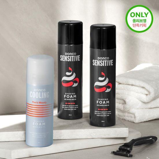 Dorco Pro Sensitive Shaving Foam 210ml X 2 Pack (+ Cooling Shaving Foam 74ml)