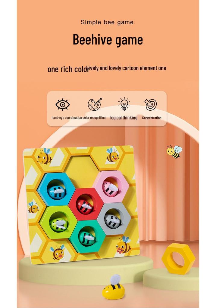 Montessori Beehive Color Recognition Game for Ages 0-3: Parent-Child Educational Toy with Grasping Clip and Little Bees
