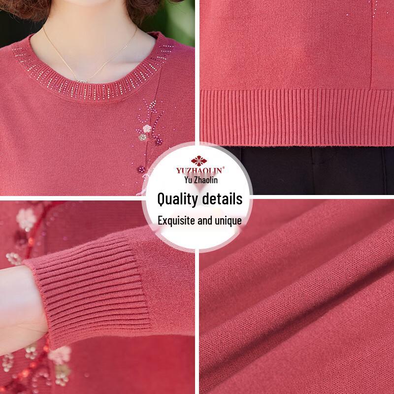 YUZHAOLIN Women's Round Neck Embroidered Knit Sweater