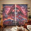 2pcs Red Robe Grim Reaper Flame Locomotive Print Rod Pocket Curtains, Light Blocking Privacy Drapes For Living Room Bedroom H