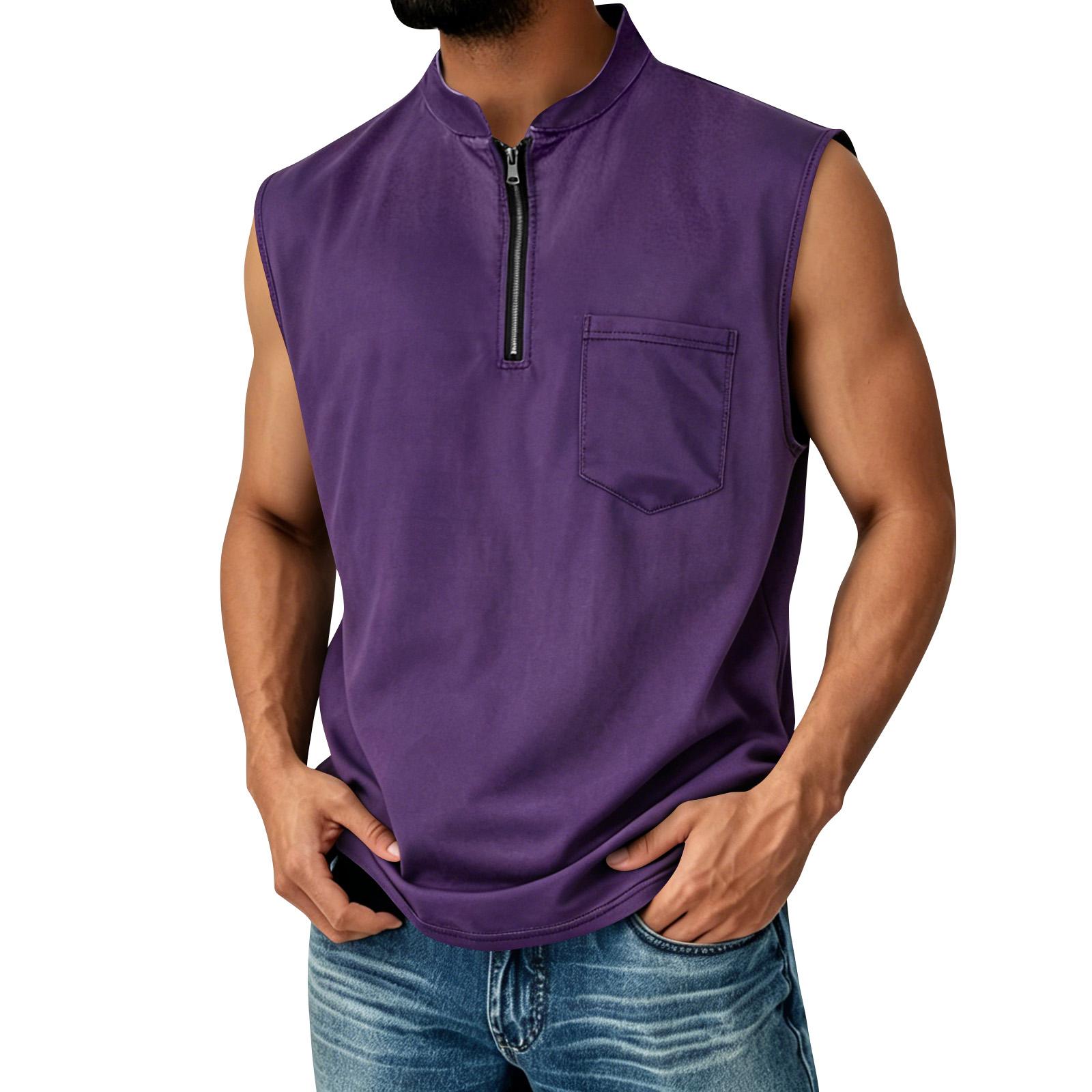 Men s Sleeveless Pullover Vest Half Zip Casual Comfortable Pocket Front Lightweight Soft Fabric Relaxed Fit L фиолетовый