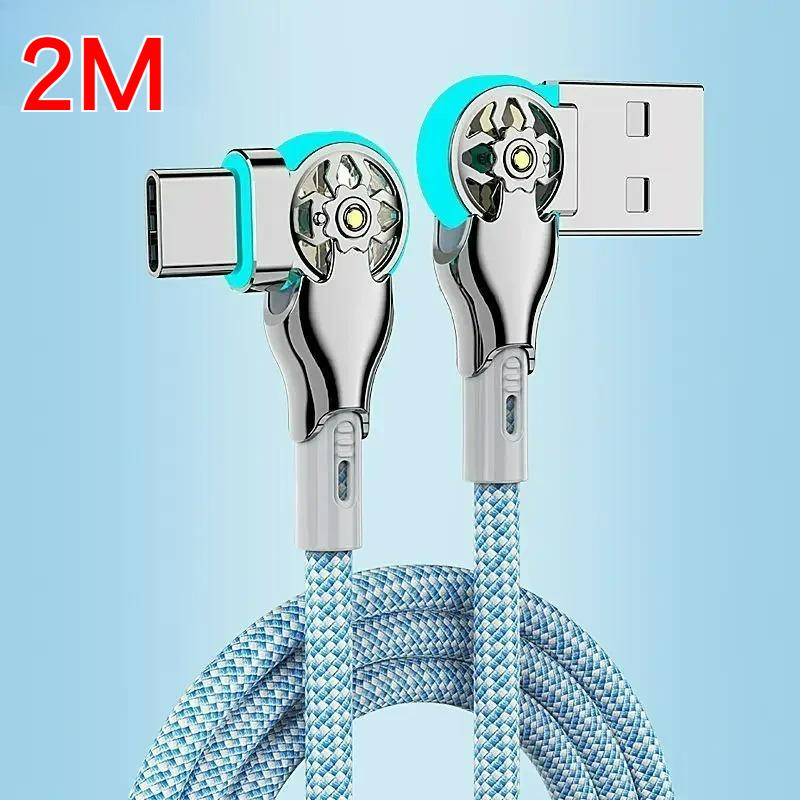 180 Rotatable USB A To Type C Fast Charging Cable 3A Data Sync Braided Cord Zinc Alloy Plug with Light for Android iOS
