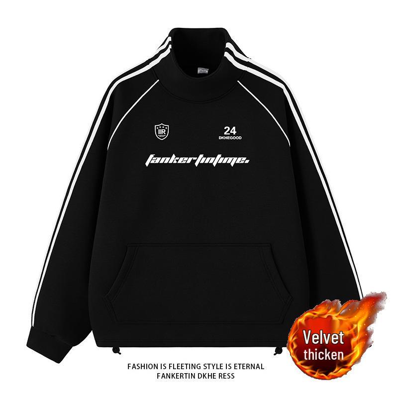 NASA Men's Trendy Long Sleeve Spring/Autumn Hoodie - Plus Size Heavyweight T-Shirt with Velvet, Solid Color, Loose Slit Design.