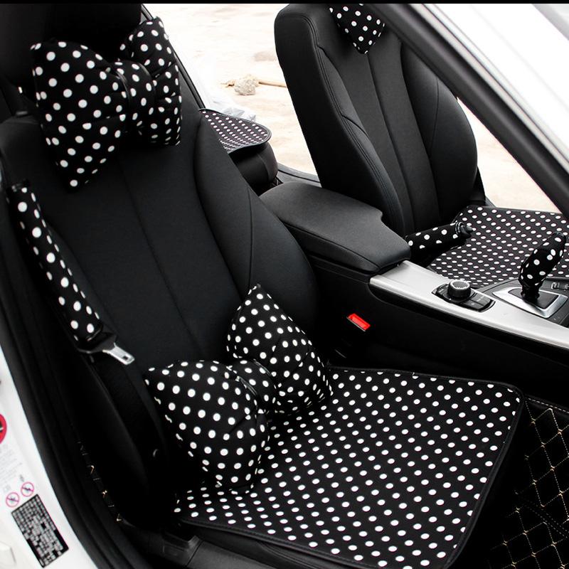 1PC High Quality Polka Dot Bowknot Car Neck Pillow Soft Cotton Auto Headrest Seat Support Holder Car Interior Accessories