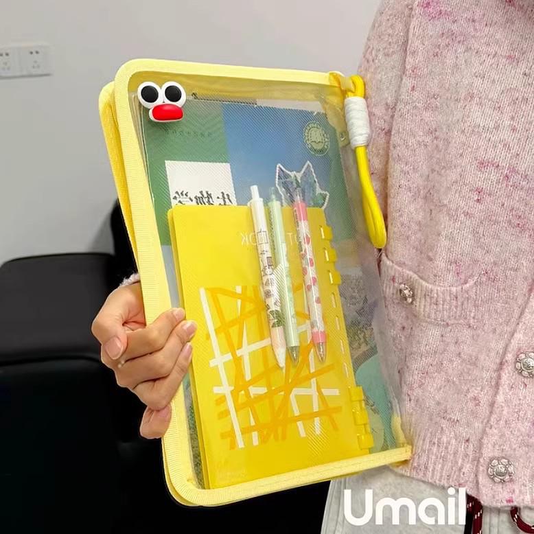 Macaron Transparent A4 Zippered File Bag - Large Capacity, Durable, Waterproof Student Storage