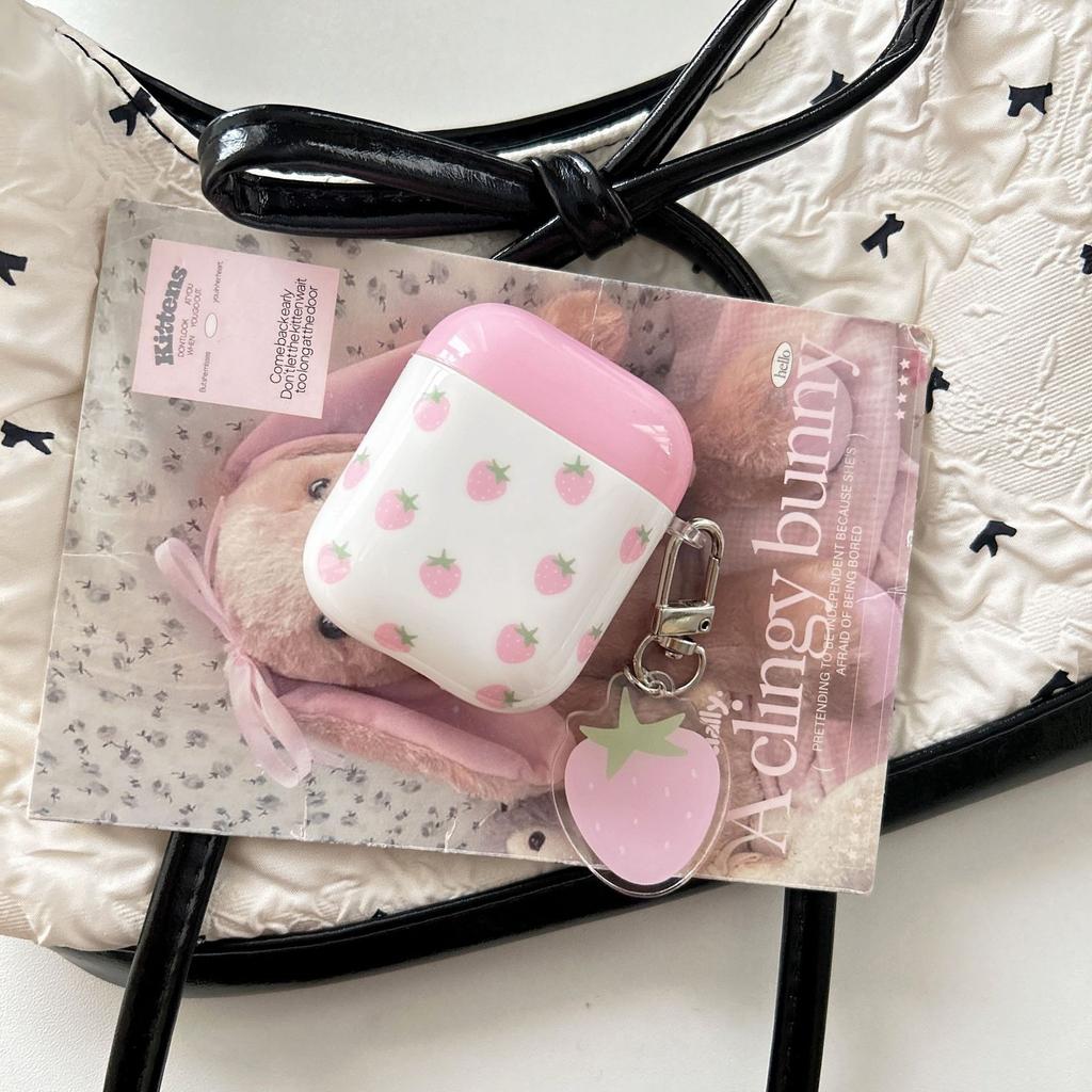 Full screen pink strawberry apple, suitable for Apple AirPods Pro 1 Bluetooth earphones 1 protective case soft shell earphone case 1