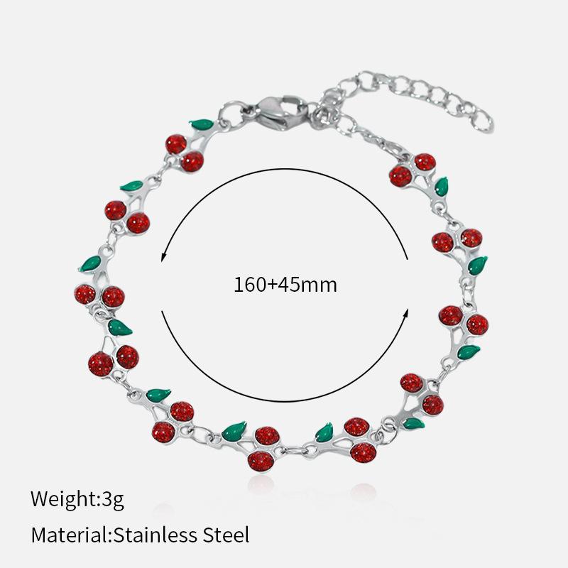 Popular ins casual and elegant wind titanium steel bracelet fruit cherry bracelet 18k gold electroplated stainless steel bracelet