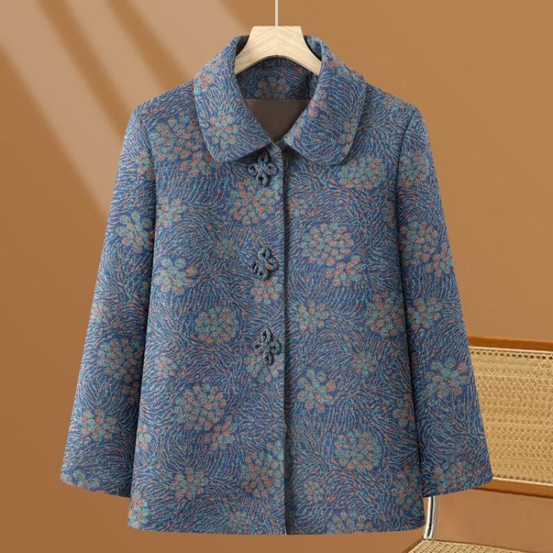 

Spring women s coat old lady lapel loose clothes top 5XL [recommended 150-80kg] синий