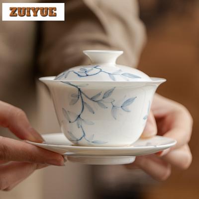 165ml Handbemalte Blau-Weiße Porzellan-Gaiwan Luxuriöse Teekanne Teeschale Mit Deckel Set Teekocher Abdeckung Schale Trinkgeschirr Kollektion