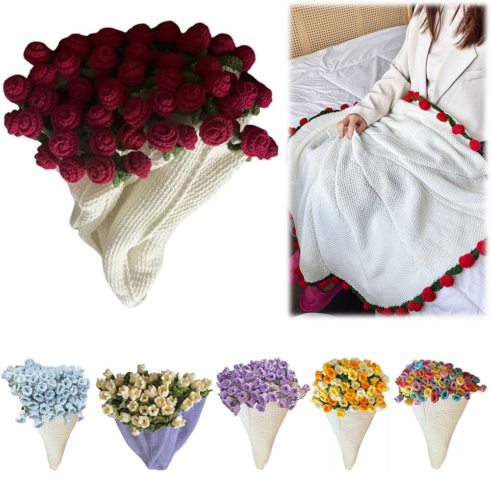 Rose Flower Blanket with DIY Material Package Handmade Soft Knitted Throw Blanket Crochet Flower Blanket Creative Gift 2025 New