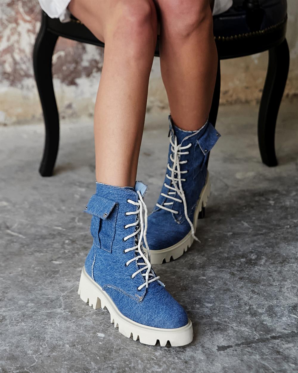 

Женские джинсовые сапоги из латуни, новинка 2023 года, весна, дизайнерская обувь из ЭВА на плоской подошве, бежевая платформа, карман, подробная обувь для дам, синий цвет