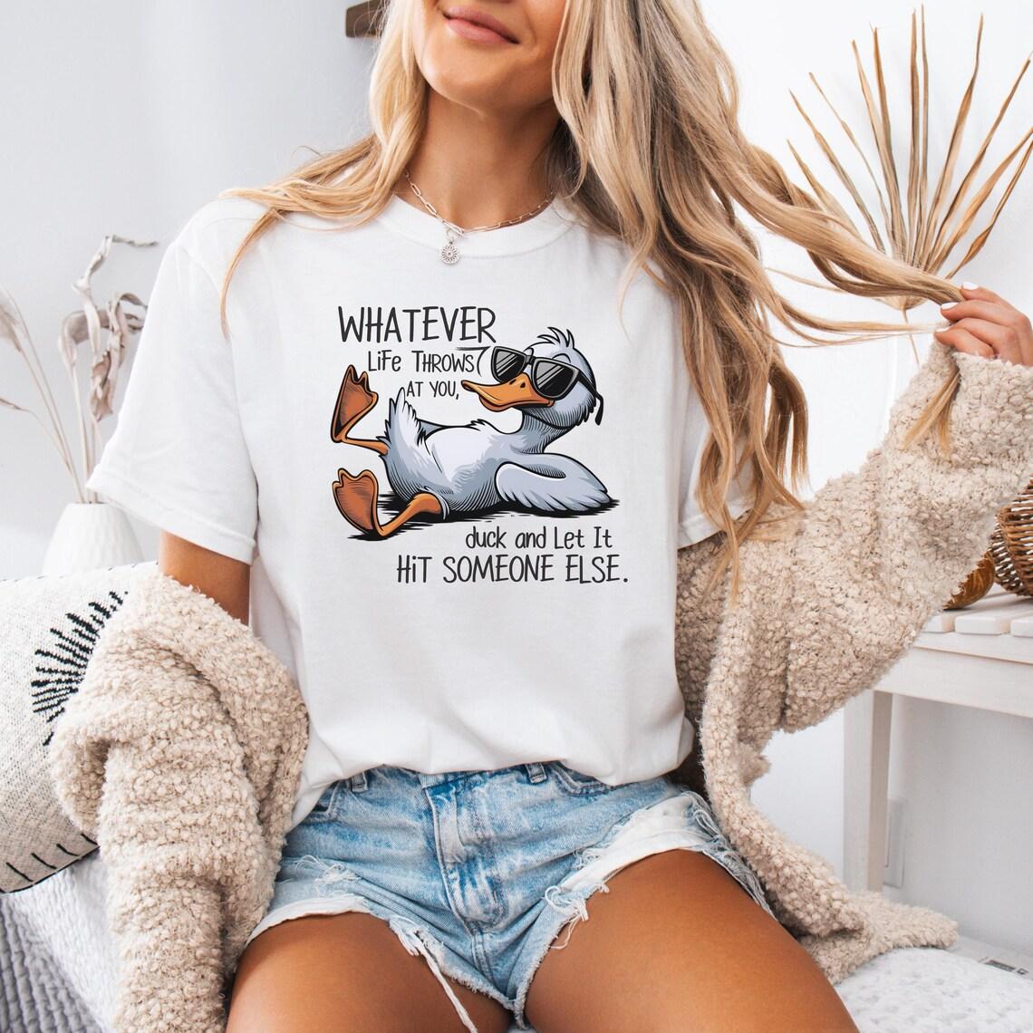 Summer White Duck T-Shirt Whatever Life Throws At You Sarcastic Retro Cotton Tees S белый