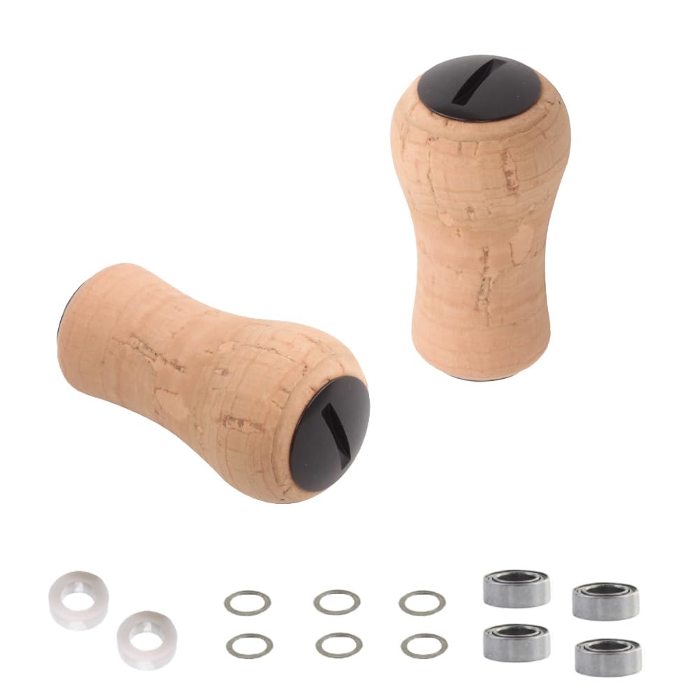 VISPREA Cork Wood Knob for Shimano and Daiwa Power Baitcasting Fishing Reel Handle Replacement with Screw and YU323 Handles, Reels, Bearing, (Black)