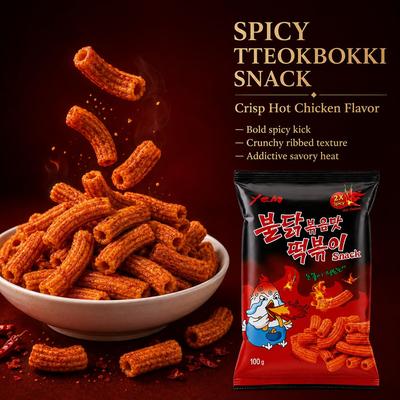 YEM Hot Spicy Chicken Rice Cake Strips Puffed Snack 100g