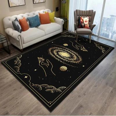 Mystische Himmels-Teppichkollektion Goldenes Astrologie-Galaxie-Muster Fußmatte für Wohnzimmer Boho Heimdekor